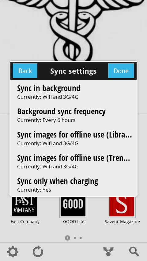 Settings and Sync Options